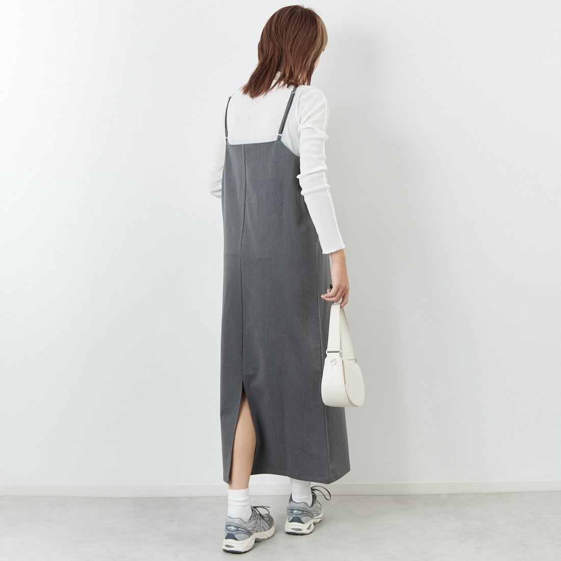 Jeans Factory Clothes [ジーンズファクトリークローズ] TCツイルキャミワンピース [IN1-OP-5] CHARCOAL &&モデル身長：167cm 着用サイズ：38&&