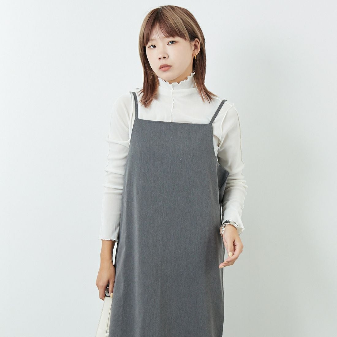 Jeans Factory Clothes [ジーンズファクトリークローズ] TCツイルキャミワンピース [IN1-OP-5] CHARCOAL &&モデル身長：167cm 着用サイズ：38&&