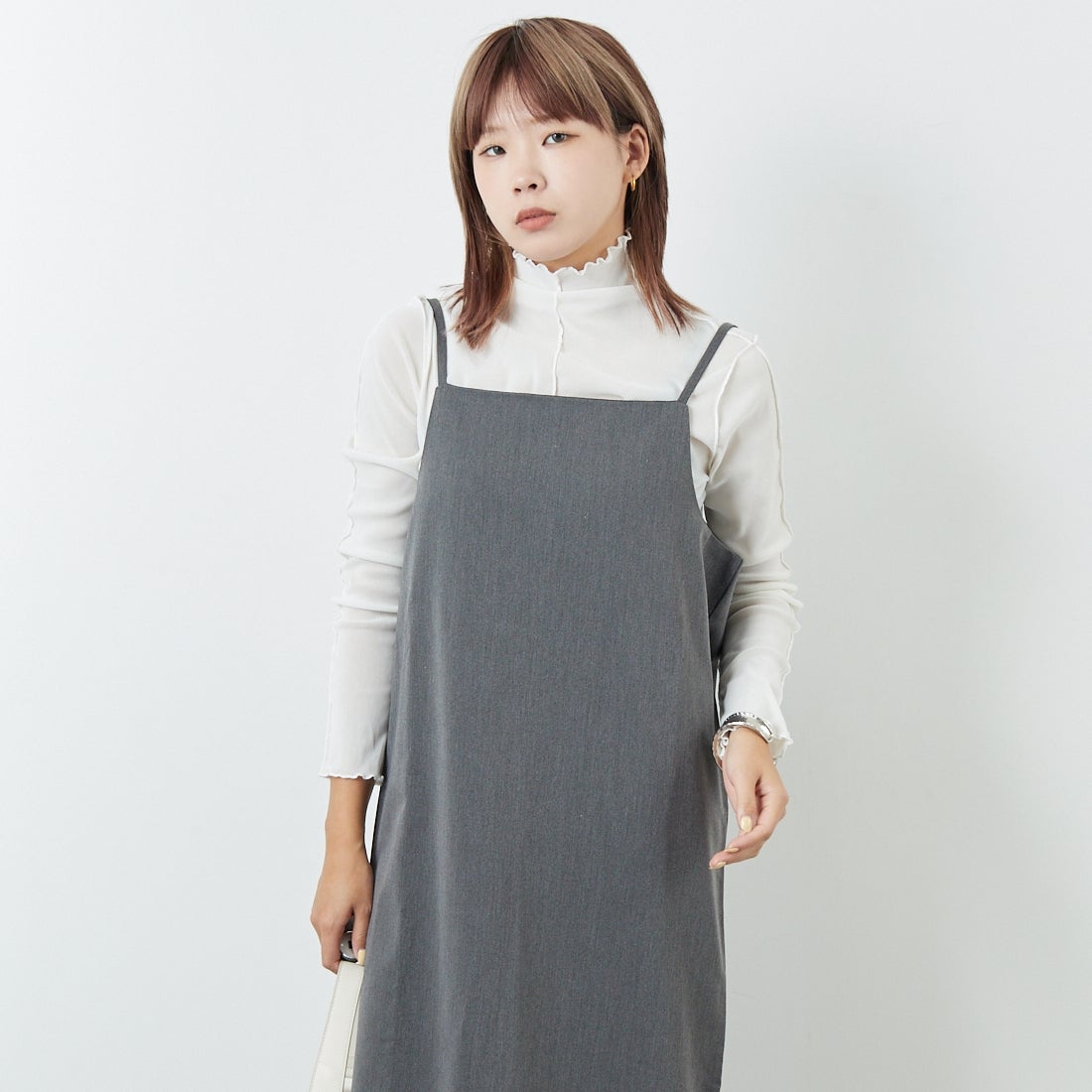 Jeans Factory Clothes [ジーンズファクトリークローズ] TCツイルキャミワンピース [IN1-OP-5] CHARCOAL &&モデル身長：167cm 着用サイズ：38&&
