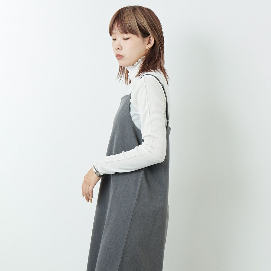 Jeans Factory Clothes [ジーンズファクトリークローズ] TCツイルキャミワンピース [IN1-OP-5] CHARCOAL &&モデル身長：167cm 着用サイズ：38&&