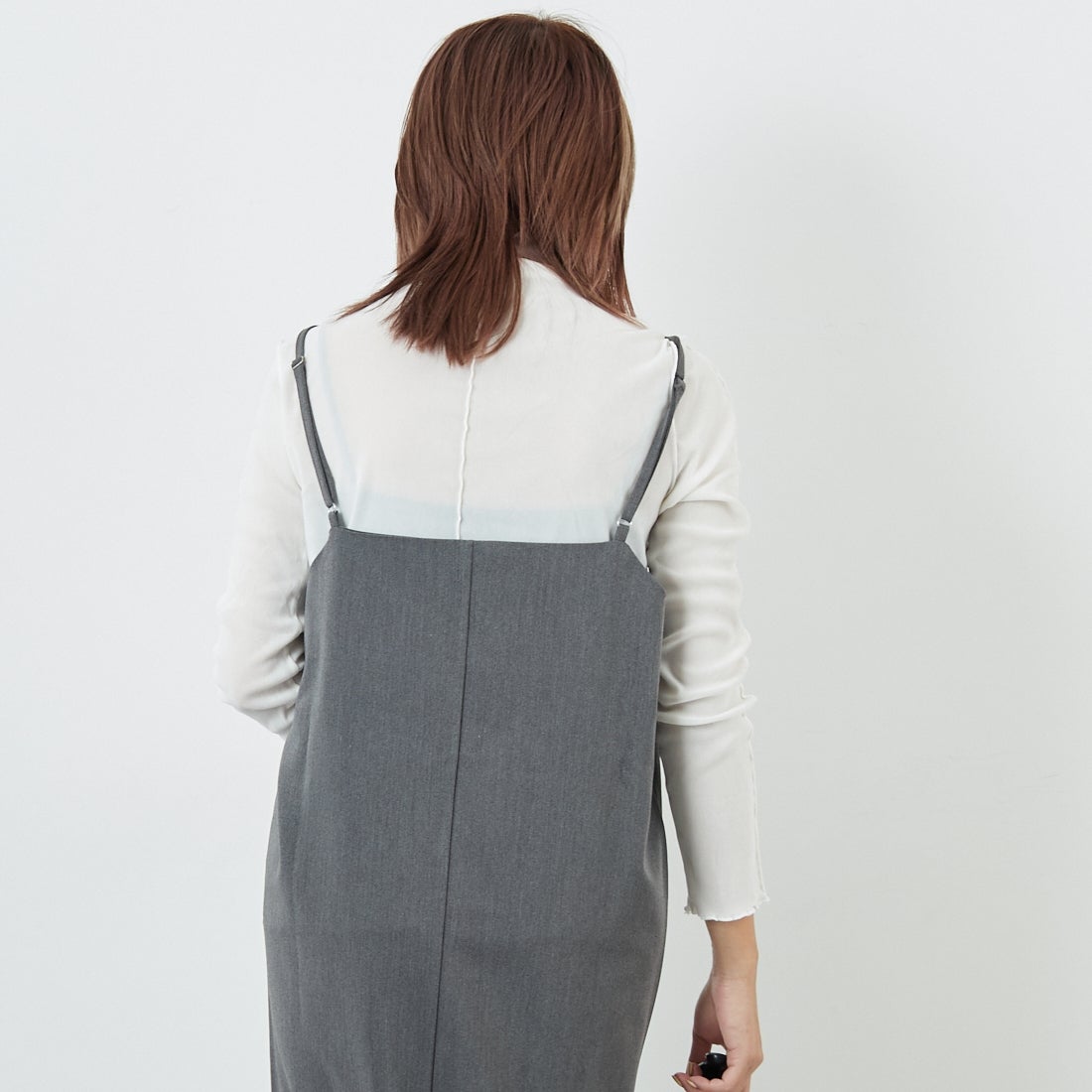 Jeans Factory Clothes [ジーンズファクトリークローズ] TCツイルキャミワンピース [IN1-OP-5] CHARCOAL &&モデル身長：167cm 着用サイズ：38&&