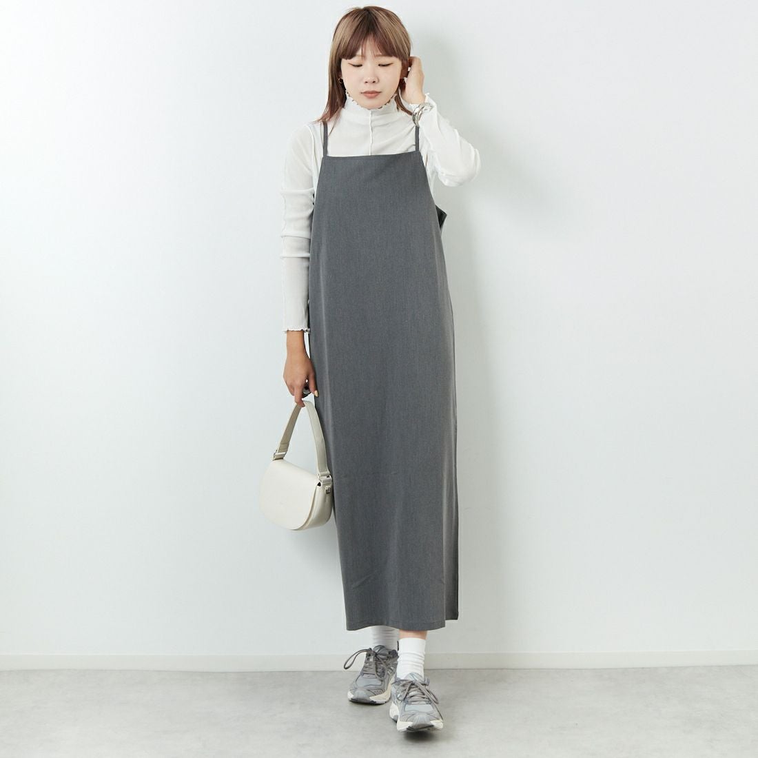 Jeans Factory Clothes [ジーンズファクトリークローズ] TCツイルキャミワンピース [IN1-OP-5] CHARCOAL &&モデル身長：167cm 着用サイズ：38&&
