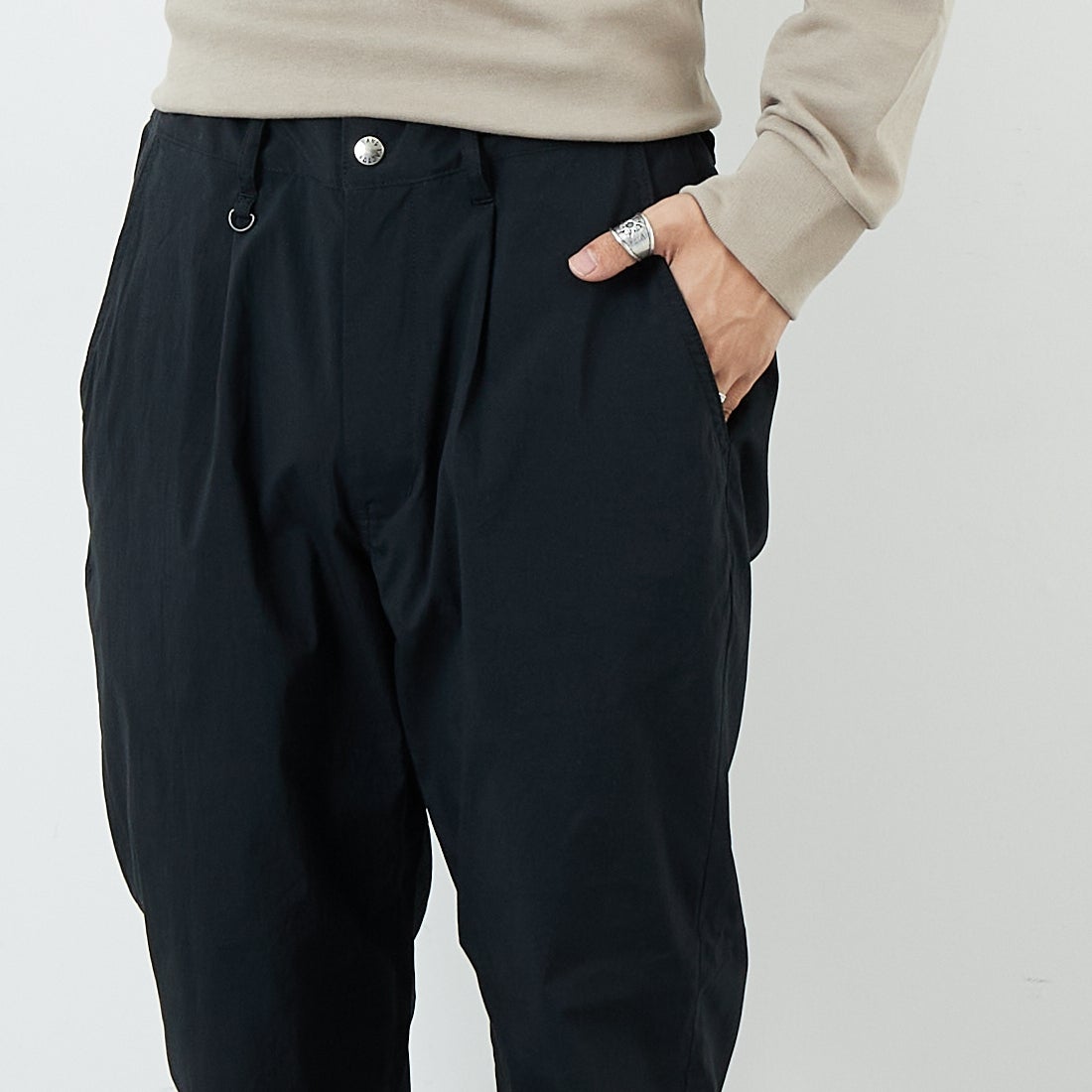 Jeans Factory Clothes [ジーンズファクトリークローズ] プライムフレックス1Pイージートラウザー [JFC-253-033] 61 BLK &&モデル身長：179cm 着用サイズ：XL&&