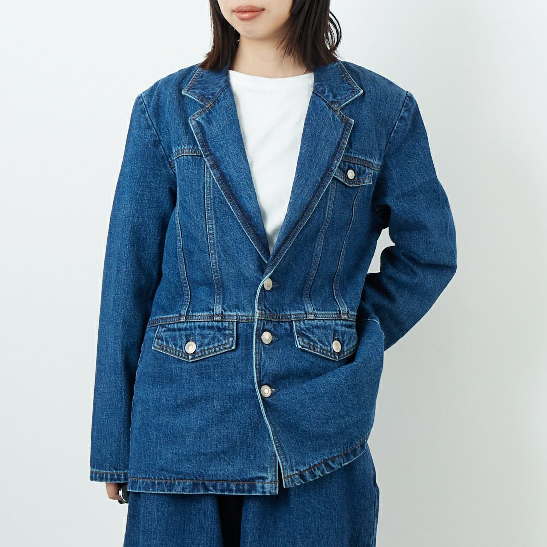 40 MID BLU&&モデル身長：162cm 着用サイズ：F&&