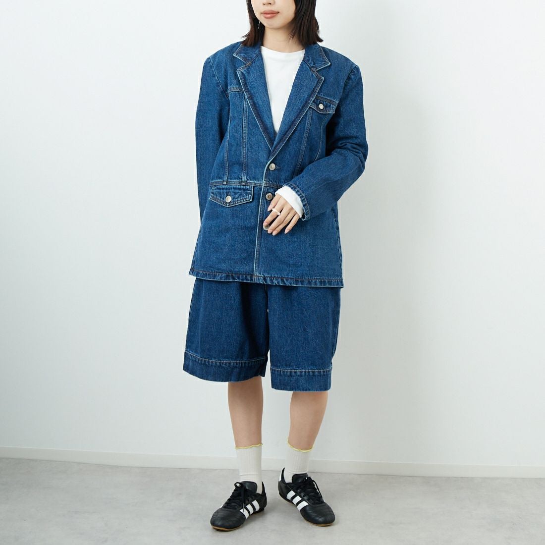 SOMETHING [サムシング] デニムブレザー [SAT006] 40 MID BLU &&モデル身長：162cm 着用サイズ：F&&