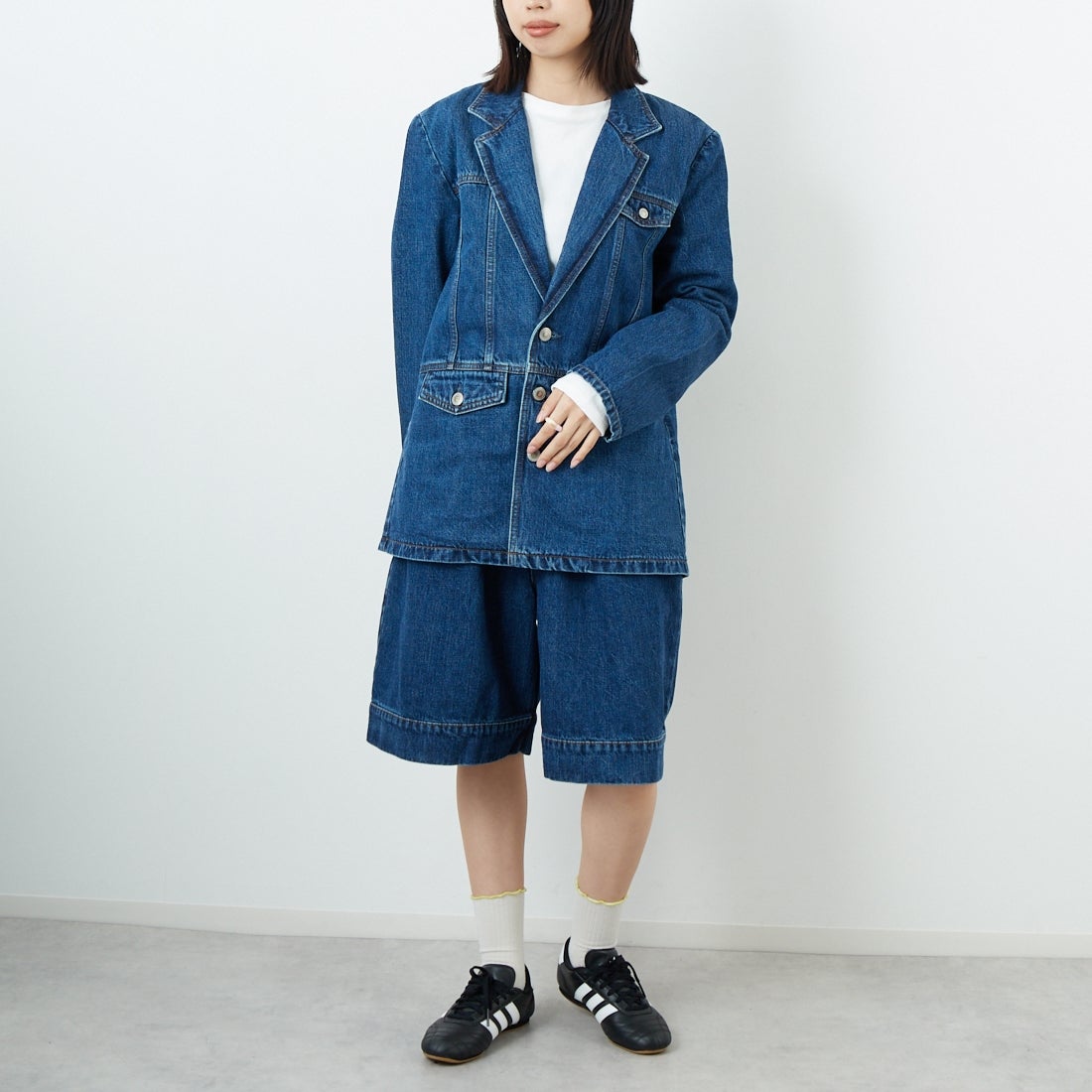 SOMETHING [サムシング] デニムブレザー [SAT006] 40 MID BLU &&モデル身長：162cm 着用サイズ：F&&