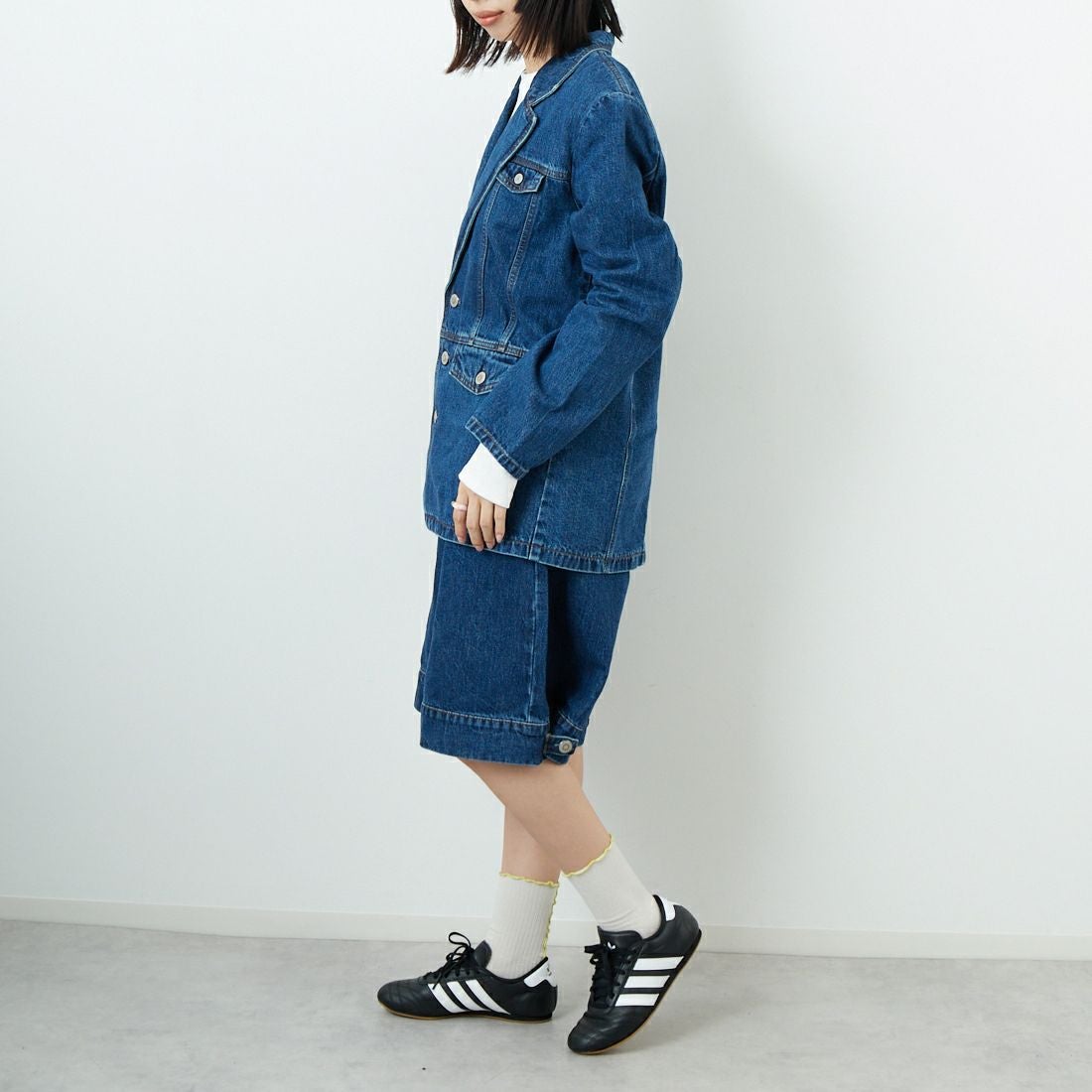 SOMETHING [サムシング] デニムブレザー [SAT006] 40 MID BLU &&モデル身長：162cm 着用サイズ：F&&
