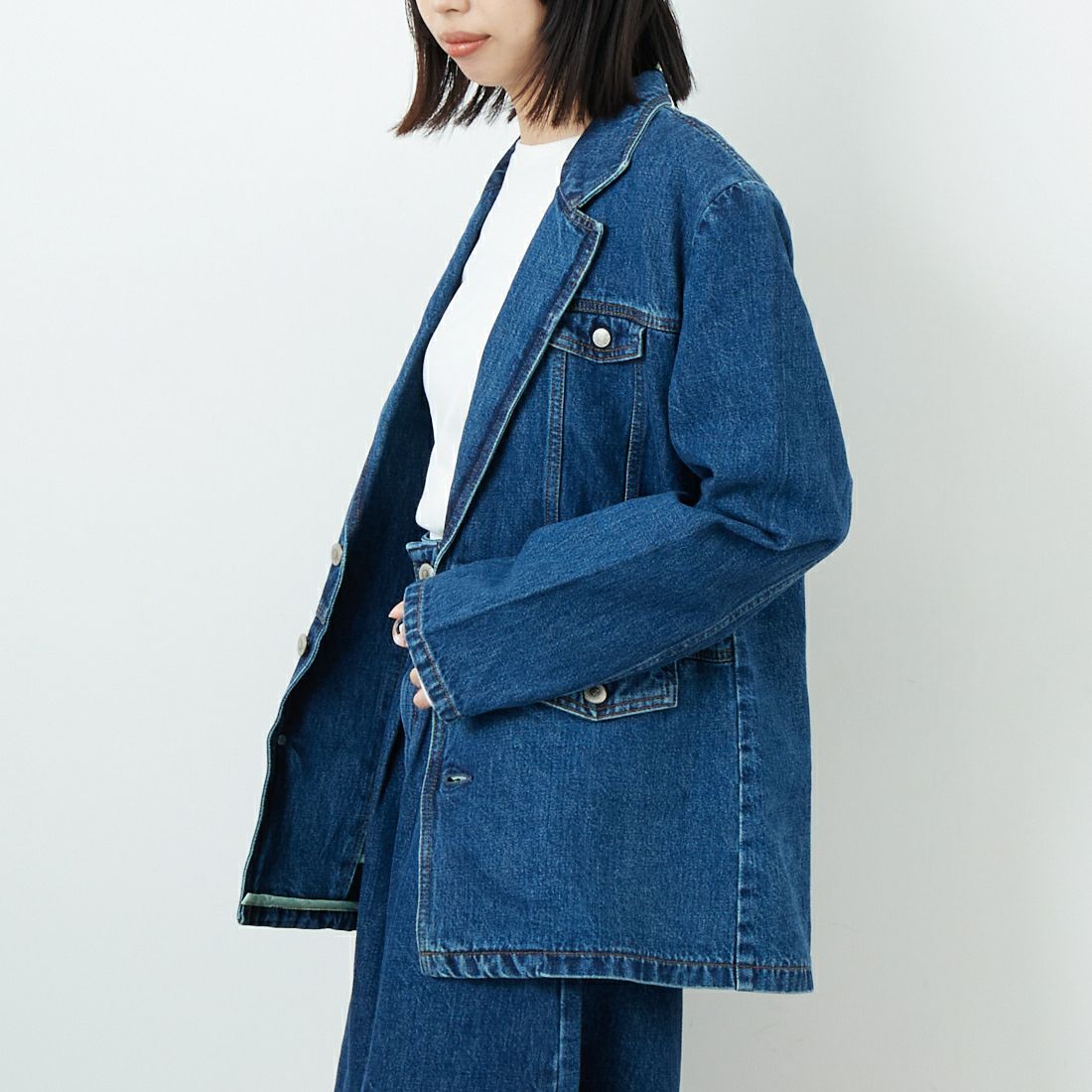 SOMETHING [サムシング] デニムブレザー [SAT006] 40 MID BLU &&モデル身長：162cm 着用サイズ：F&&