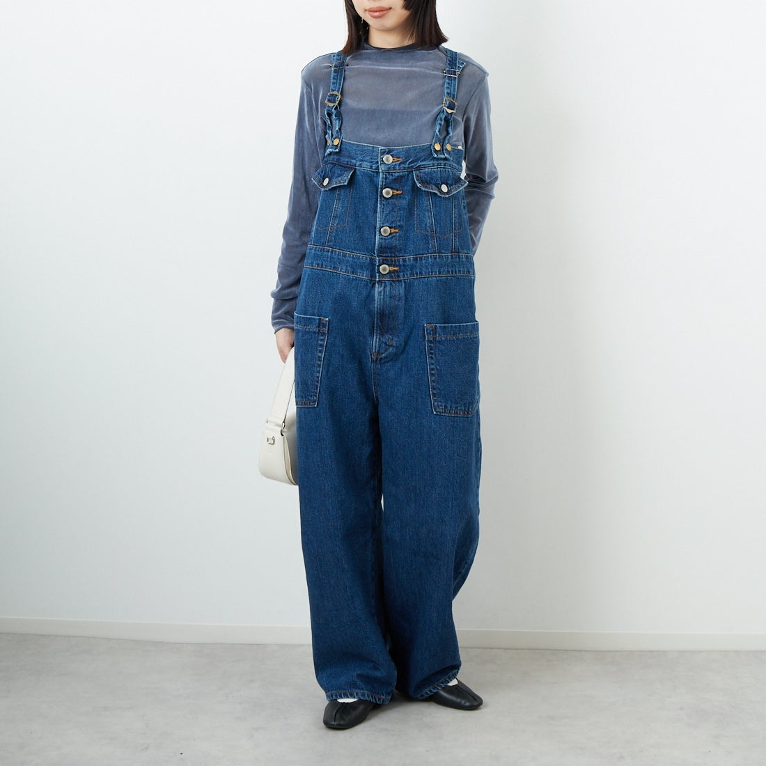 SOMETHING [サムシング] 3WAYデニムサロペット [SA1905] 40 MID BLU &&モデル身長：162cm 着用サイズ：F&&