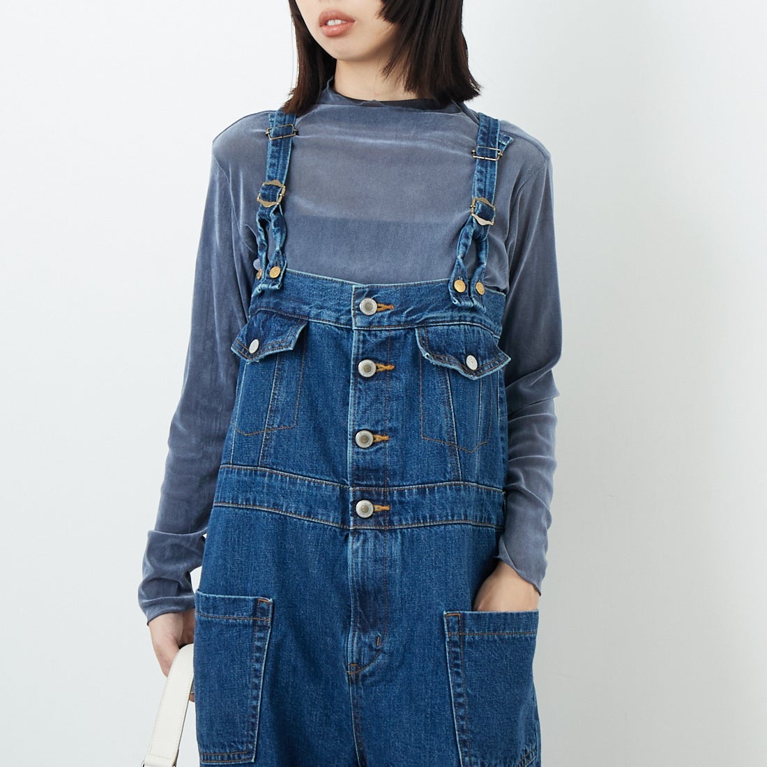 SOMETHING [サムシング] 3WAYデニムサロペット [SA1905] 40 MID BLU &&モデル身長：162cm 着用サイズ：F&&