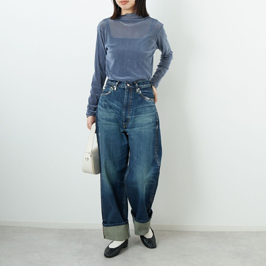 USINE [ユジーヌ] フロッキーチュールタートルネックTシャツ [21256065] 070 ﾌﾞﾙｰｸﾞ &&モデル身長：162cm 着用サイズ：F&&