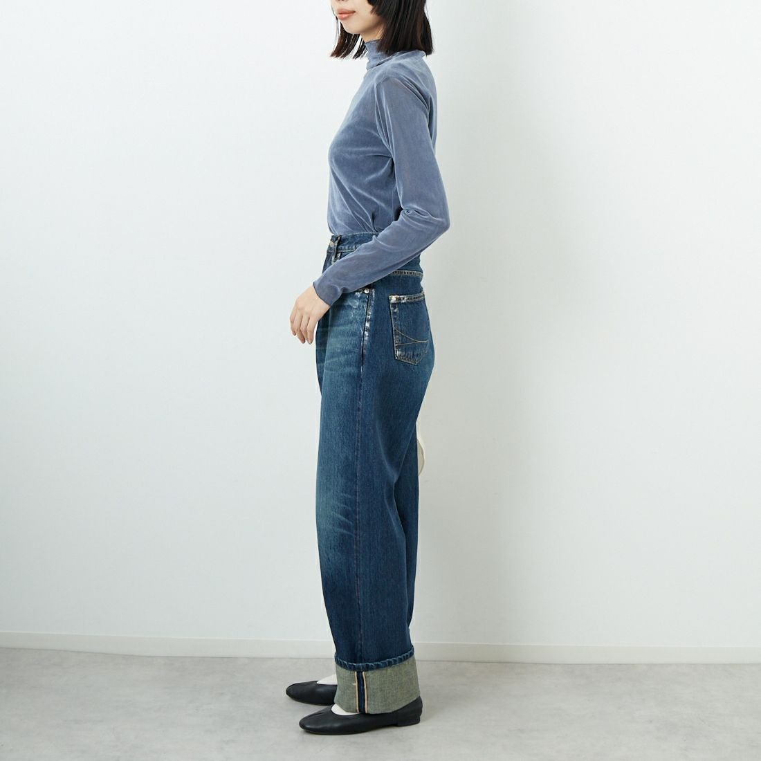 USINE [ユジーヌ] フロッキーチュールタートルネックTシャツ [21256065] 070 ﾌﾞﾙｰｸﾞ &&モデル身長：162cm 着用サイズ：F&&