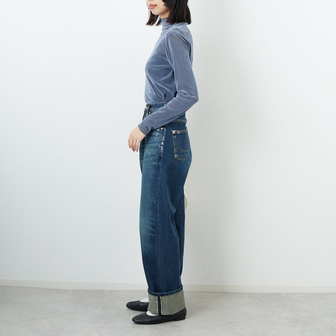 USINE [ユジーヌ] フロッキーチュールタートルネックTシャツ [21256065] 070 ﾌﾞﾙｰｸﾞ &&モデル身長：162cm 着用サイズ：F&&