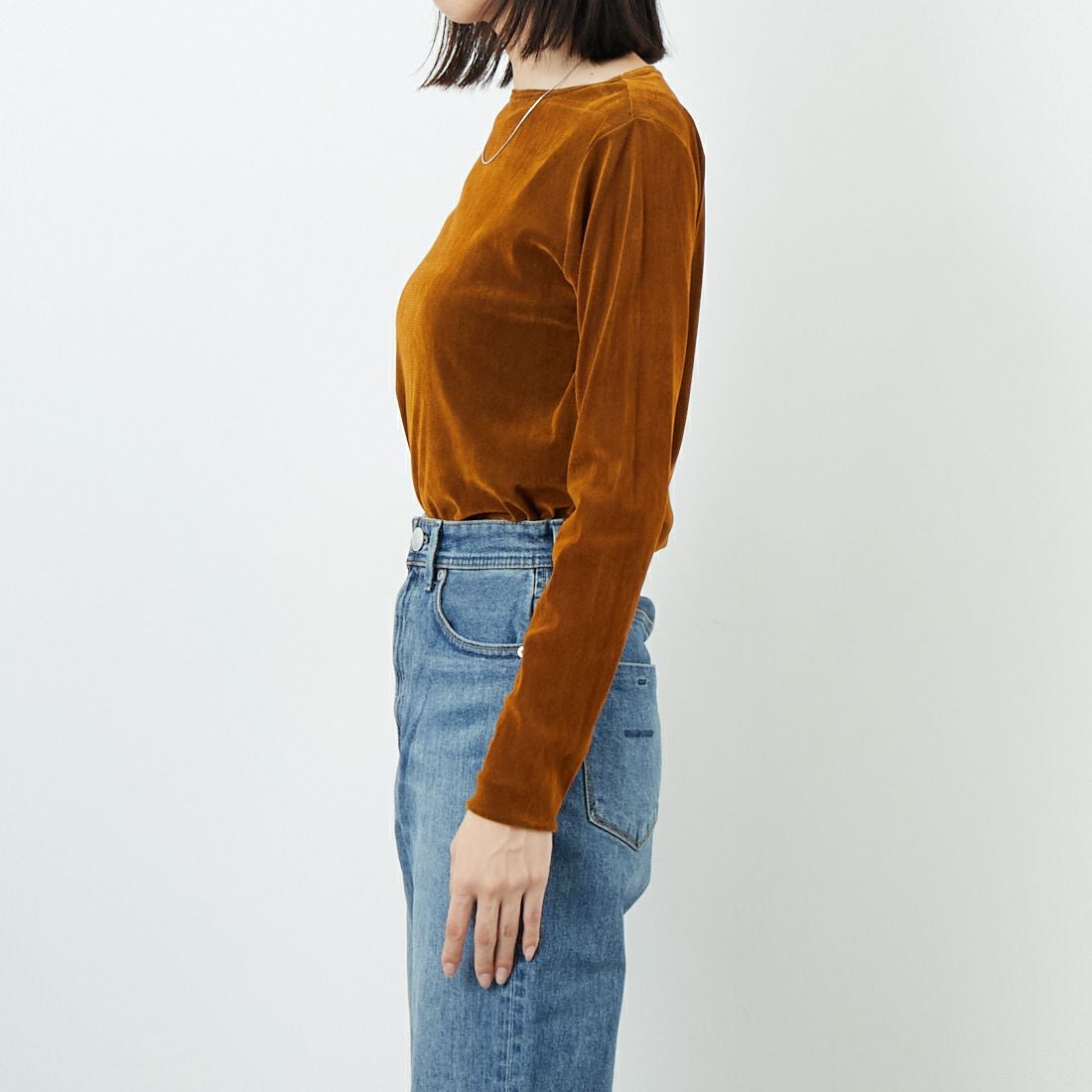 USINE [ユジーヌ] フロッキーチュールボートネックTシャツ [21256064] 044 ｷｬﾒﾙ &&モデル身長：162cm 着用サイズ：F&&