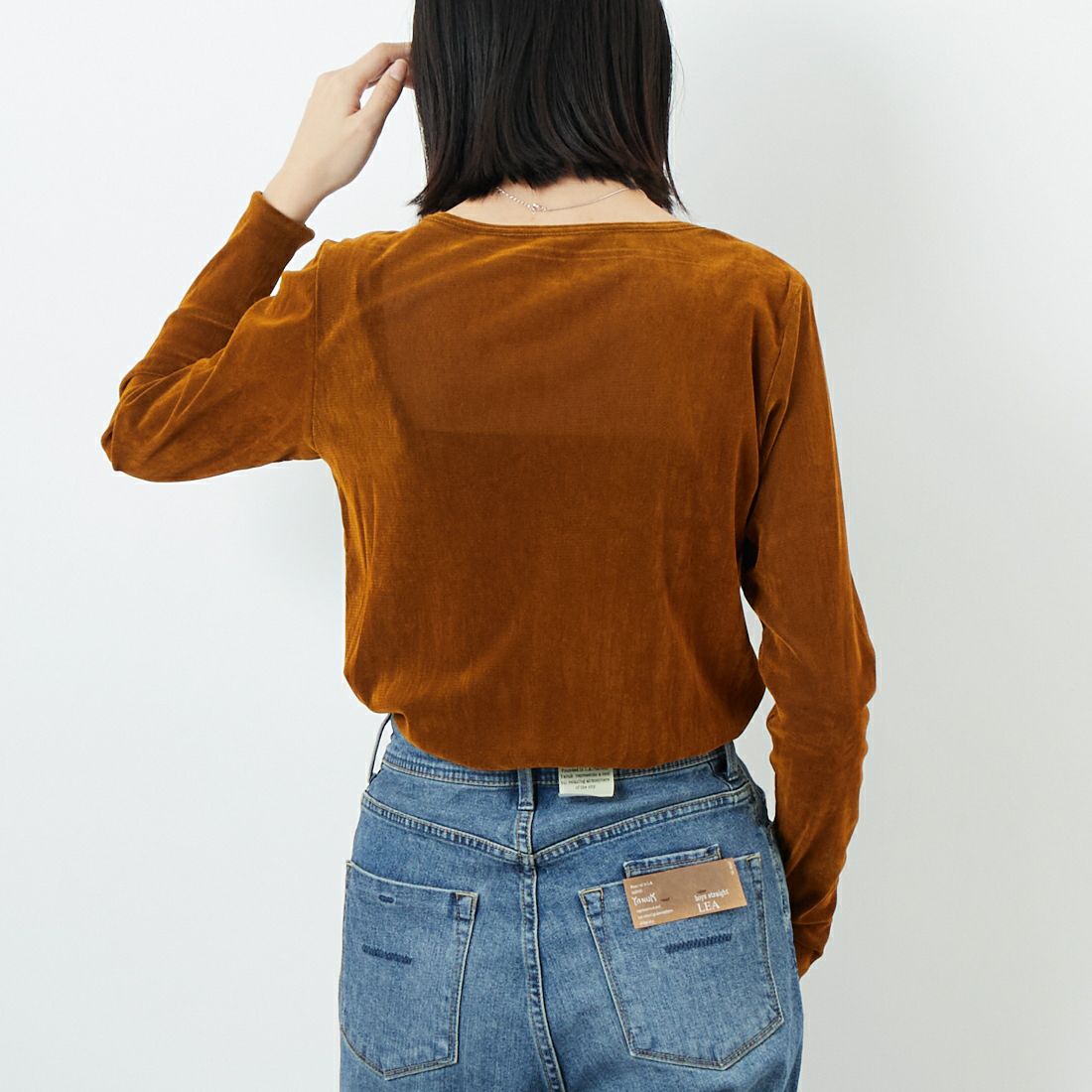 USINE [ユジーヌ] フロッキーチュールボートネックTシャツ [21256064] 044 ｷｬﾒﾙ &&モデル身長：162cm 着用サイズ：F&&