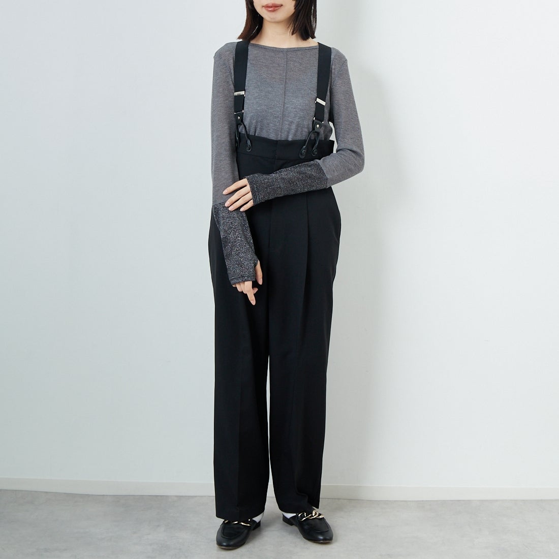 Jeans Factory Clothes [ジーンズファクトリークローズ] ﾊｲｳｴｽﾄｻｽﾍﾟﾝﾀﾞｰﾊﾟﾝﾂ [21256052] 004 ﾌﾞﾗｯｸ &&モデル身長：162cm 着用サイズ：F&&