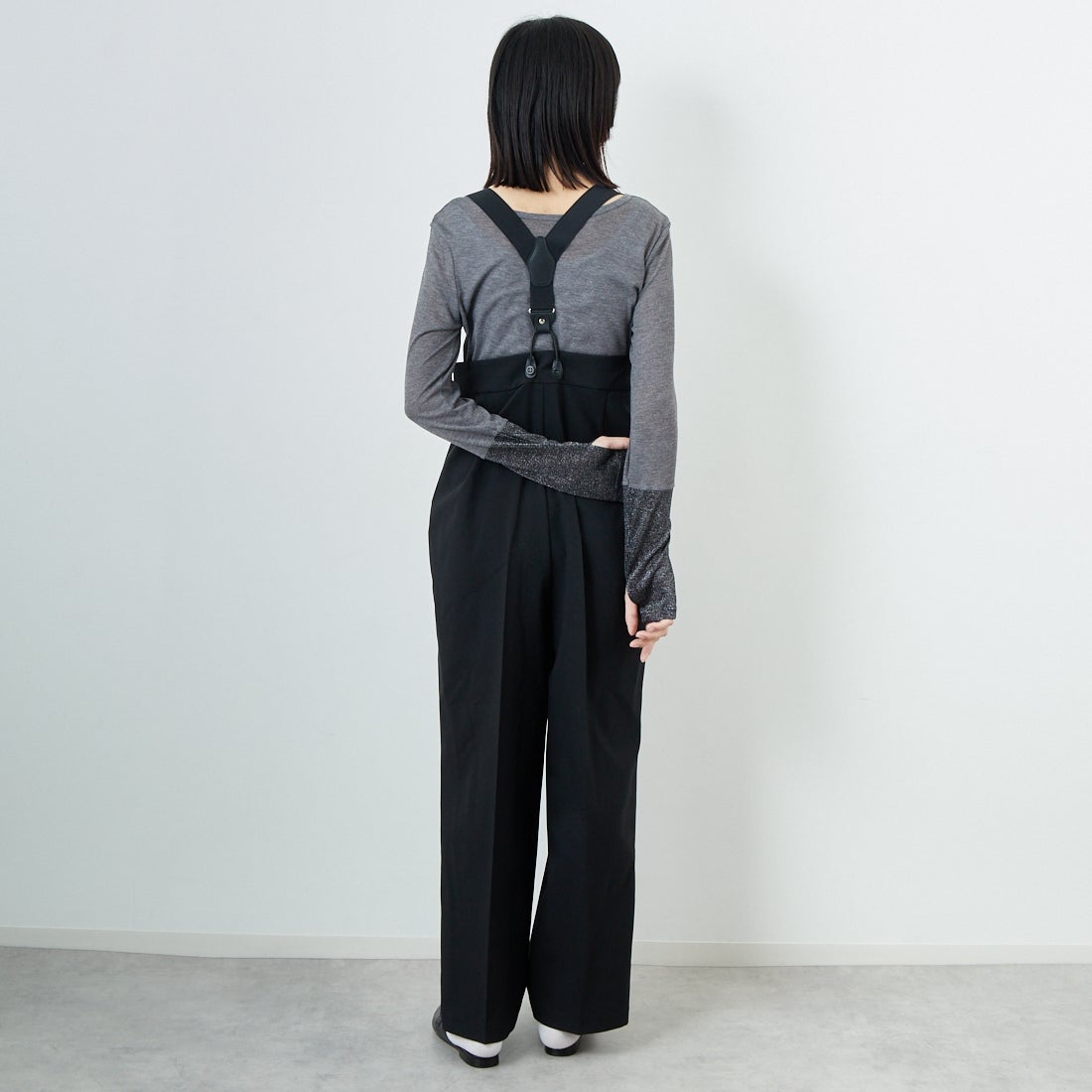 Jeans Factory Clothes [ジーンズファクトリークローズ] ﾊｲｳｴｽﾄｻｽﾍﾟﾝﾀﾞｰﾊﾟﾝﾂ [21256052] 004 ﾌﾞﾗｯｸ &&モデル身長：162cm 着用サイズ：F&&