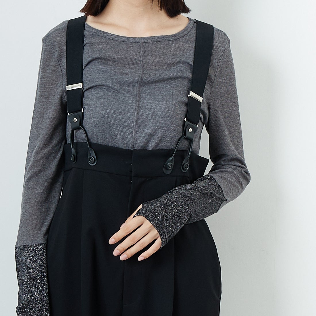 Jeans Factory Clothes [ジーンズファクトリークローズ] ﾊｲｳｴｽﾄｻｽﾍﾟﾝﾀﾞｰﾊﾟﾝﾂ [21256052] 004 ﾌﾞﾗｯｸ &&モデル身長：162cm 着用サイズ：F&&