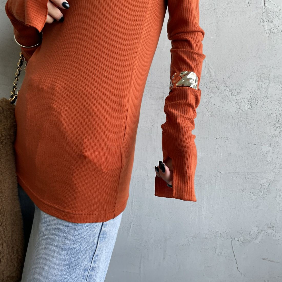 USINE [ユジーヌ] カシミアシルク シアーボートネックカットソー [21256066] 020 ｵﾚﾝｼﾞ &&モデル身長：150cm 着用サイズ：36&&