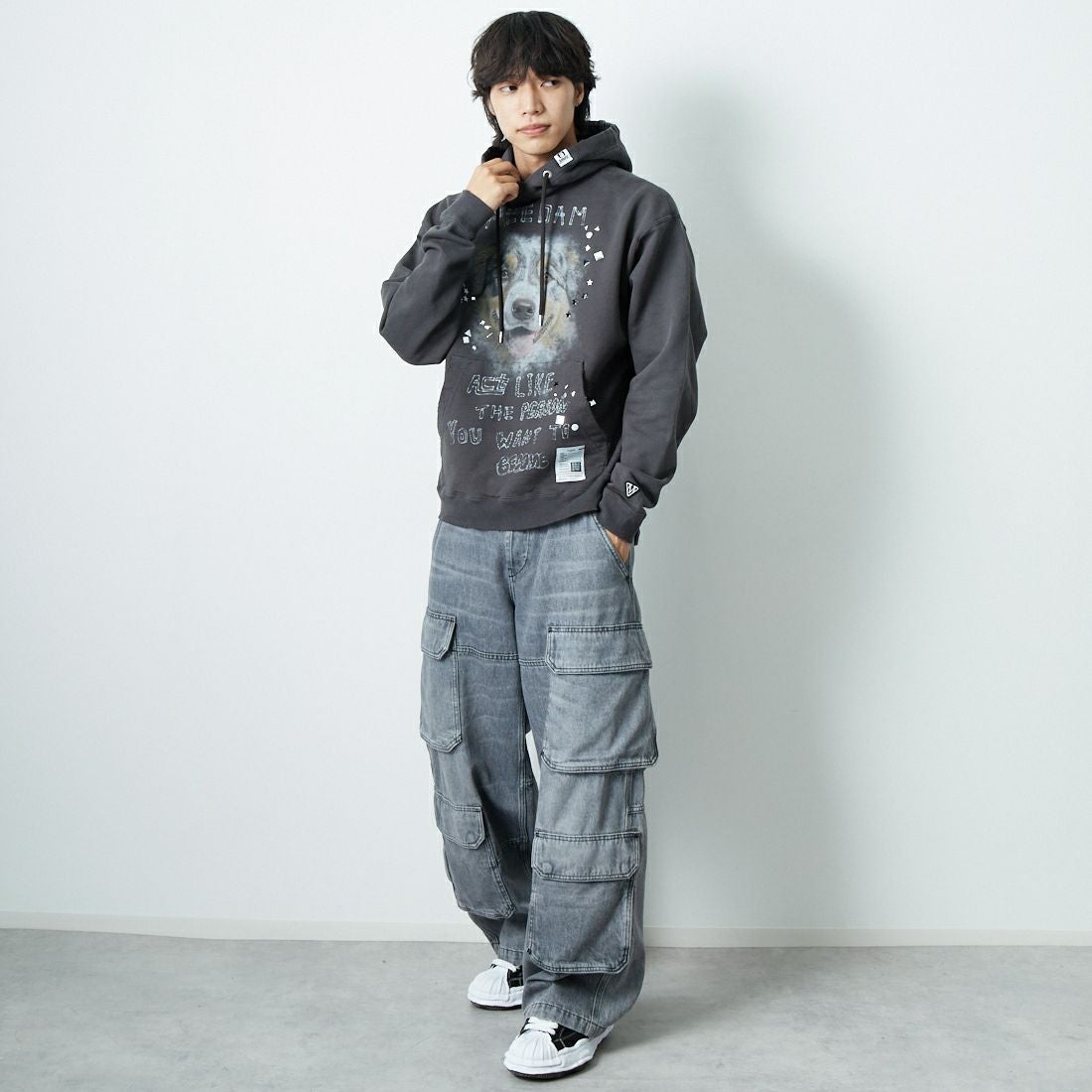 Maison MIHARA YASUHIRO [メゾン ミハラヤスヒロ] エンベリッシュド ダメージフーディ [J15HD722] BLACK &&モデル身長：179cm 着用サイズ：44&&