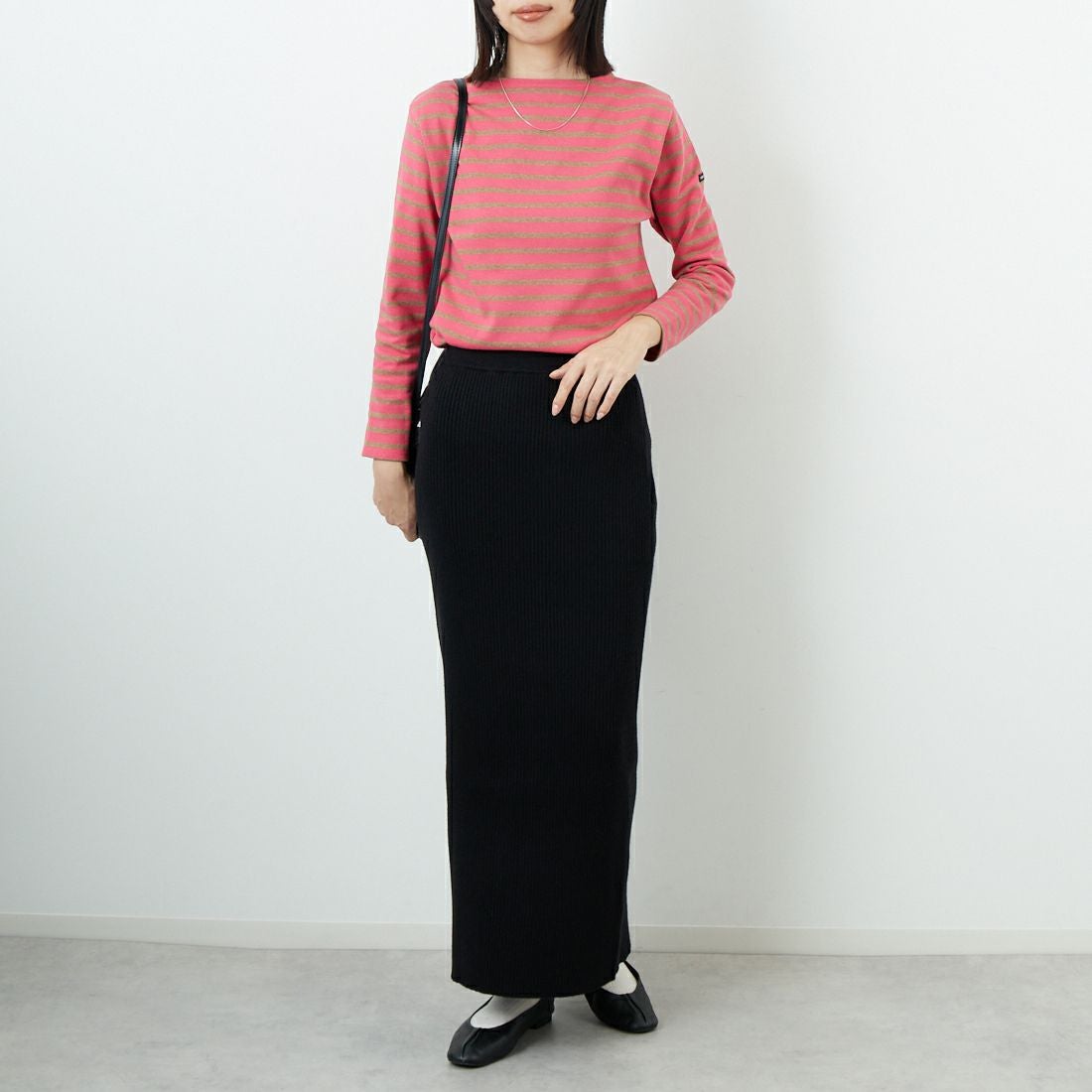 USINE [ユジーヌ] リブニットタイトスカート [IN1-KT-5] BLACK &&モデル身長：162cm 着用サイズ：36&&