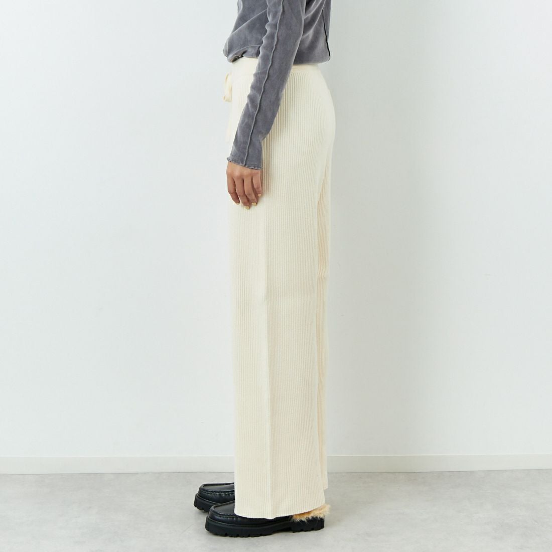 USINE [ユジーヌ] リブニットワイドパンツ [IN2-KT-5] OFF &&モデル身長：167cm 着用サイズ：38&&