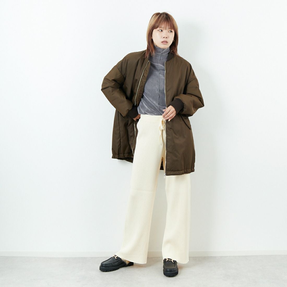 USINE [ユジーヌ] リブニットワイドパンツ [IN2-KT-5] OFF &&モデル身長：167cm 着用サイズ：38&&