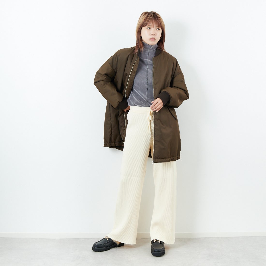 USINE [ユジーヌ] リブニットワイドパンツ [IN2-KT-5] OFF &&モデル身長：167cm 着用サイズ：38&&