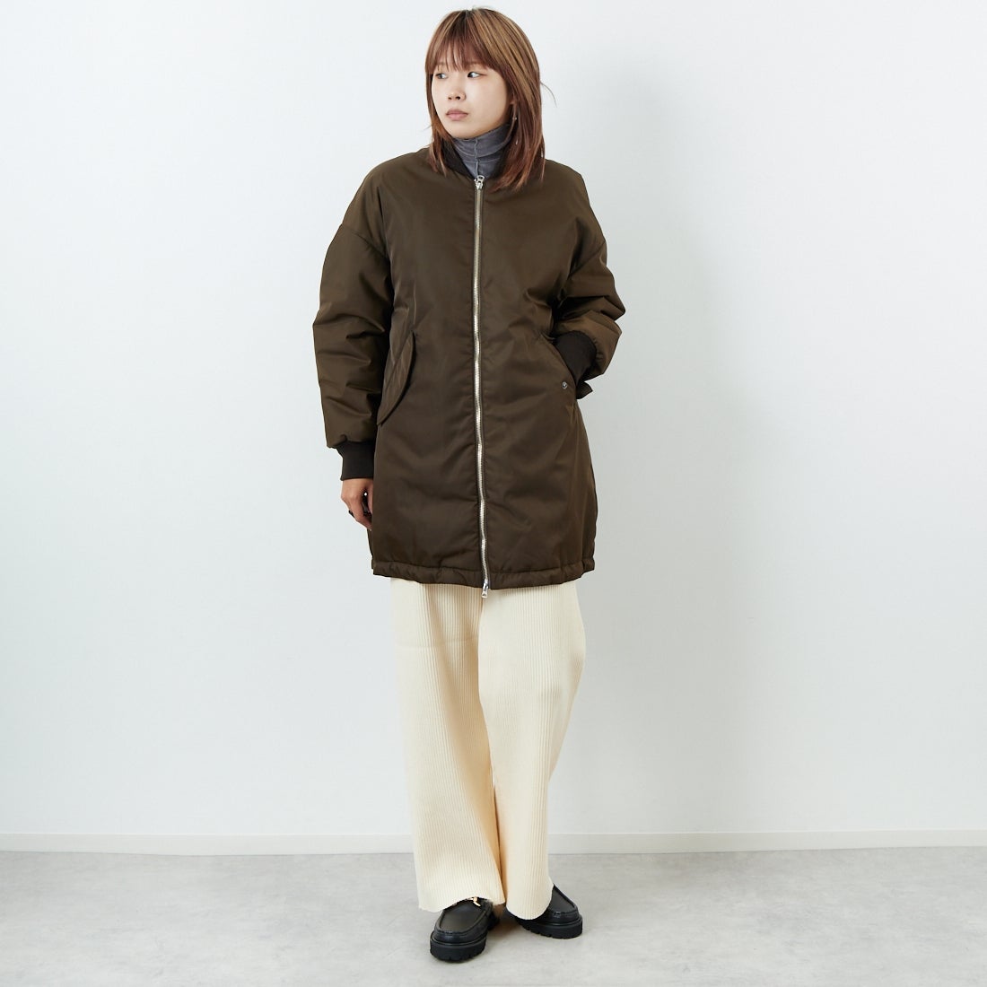 USINE [ユジーヌ] リブニットワイドパンツ [IN2-KT-5] OFF &&モデル身長：167cm 着用サイズ：38&&