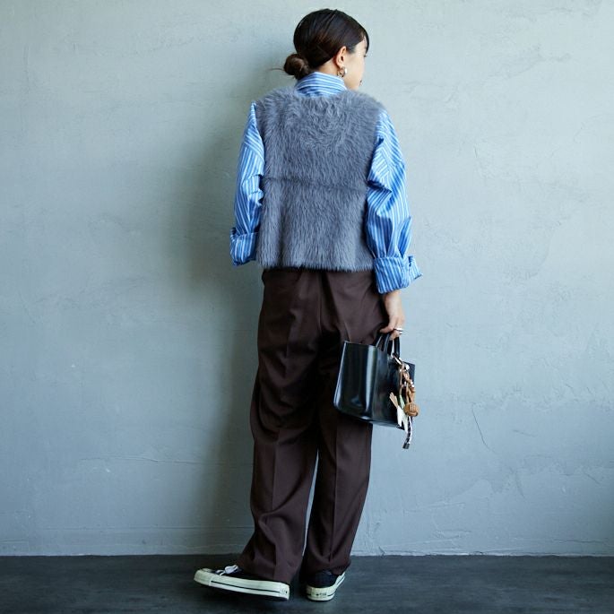 USINE [ユジーヌ] イージーケアツイル2タックワイドパンツ [21256057] 037 ﾌﾞﾗｳﾝ &&モデル身長：150cm 着用サイズ：34&&