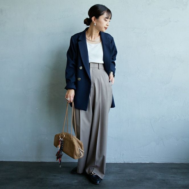 USINE [ユジーヌ] イージーケアツイル2タックワイドパンツ [21256057] 035 ﾓｶ &&モデル身長：150cm 着用サイズ：34&&