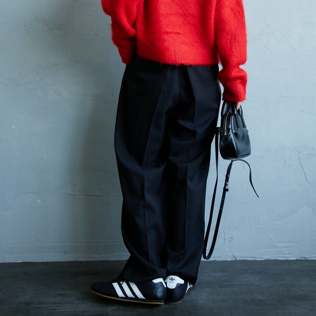 USINE [ユジーヌ] イージーケアツイル2タックワイドパンツ [21256057] 004 ﾌﾞﾗｯｸ &&モデル身長：150cm 着用サイズ：34&&