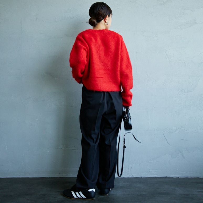 USINE [ユジーヌ] イージーケアツイル2タックワイドパンツ [21256057] 004 ﾌﾞﾗｯｸ &&モデル身長：150cm 着用サイズ：34&&