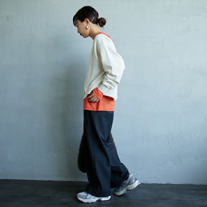 USINE [ユジーヌ] イージーケアツイル2タックワイドパンツ [21256057] 003 ﾁｬｺｰﾙS &&モデル身長：150cm 着用サイズ：34&&