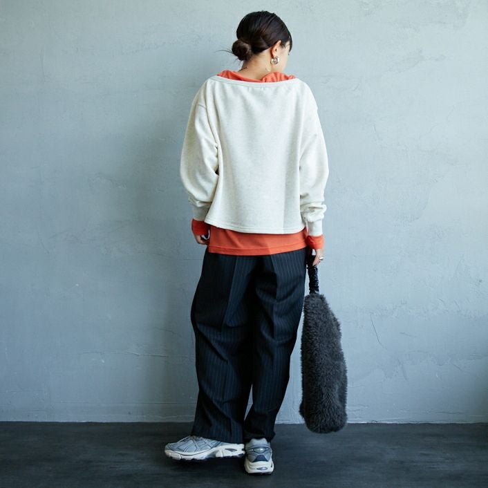 USINE [ユジーヌ] イージーケアツイル2タックワイドパンツ [21256057] 003 ﾁｬｺｰﾙS &&モデル身長：150cm 着用サイズ：34&&