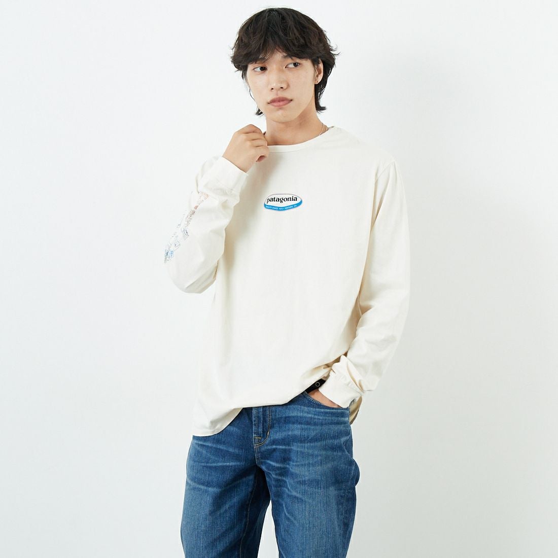 patagonia [パタゴニア] メンズ ロングスリーブ ロングウェイラウンド オーガニックTシャツ [37821] UDNL &&モデル身長：179cm 着用サイズ：M&&