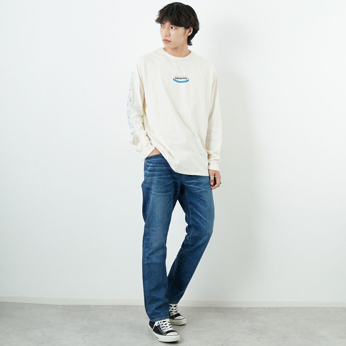 patagonia [パタゴニア] メンズ ロングスリーブ ロングウェイラウンド オーガニックTシャツ [37821] UDNL &&モデル身長：179cm 着用サイズ：M&&