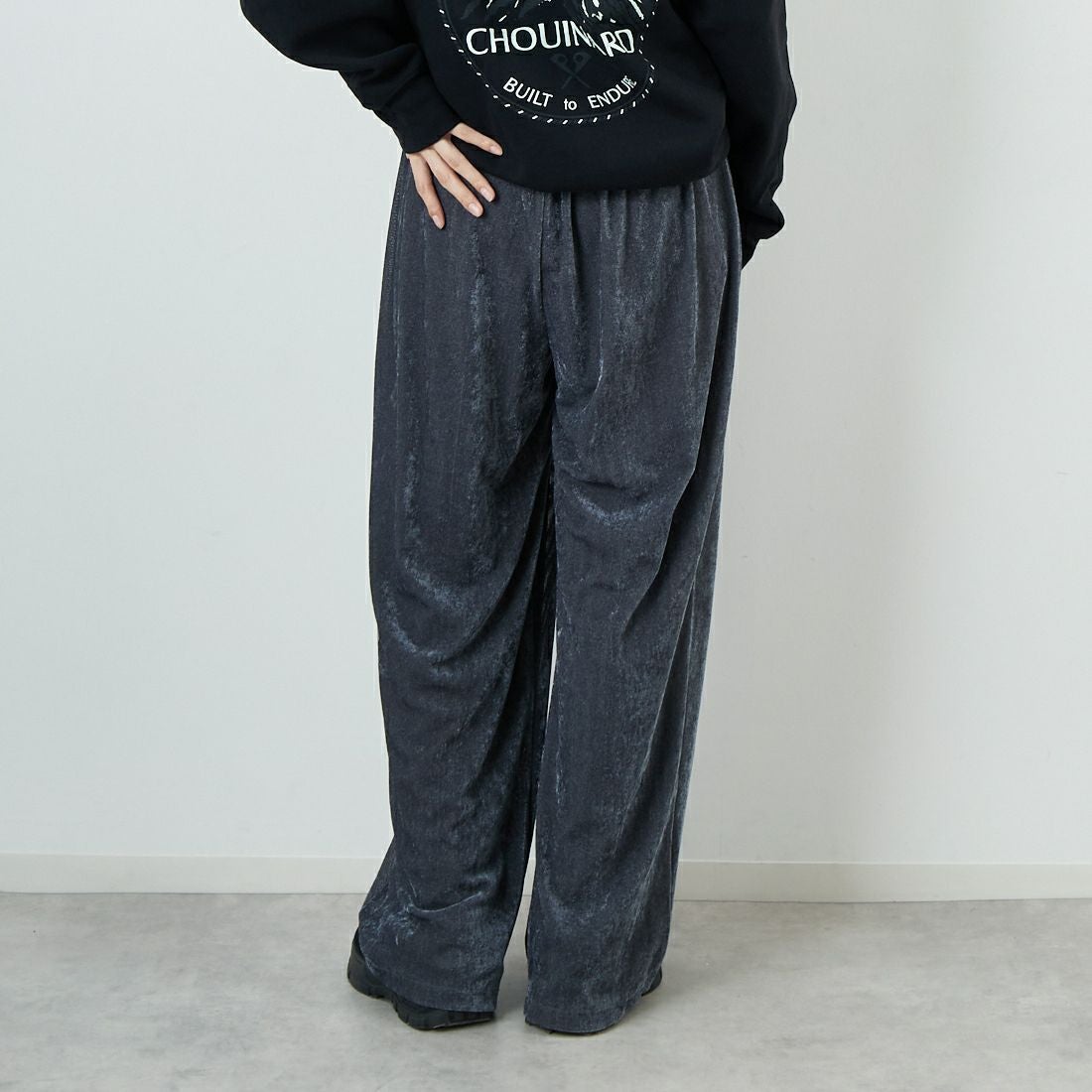 CHIGNON [シニヨン] ベロアメッシュパンツ [3754-053KK] GRAY &&モデル身長：162cm 着用サイズ：F&&