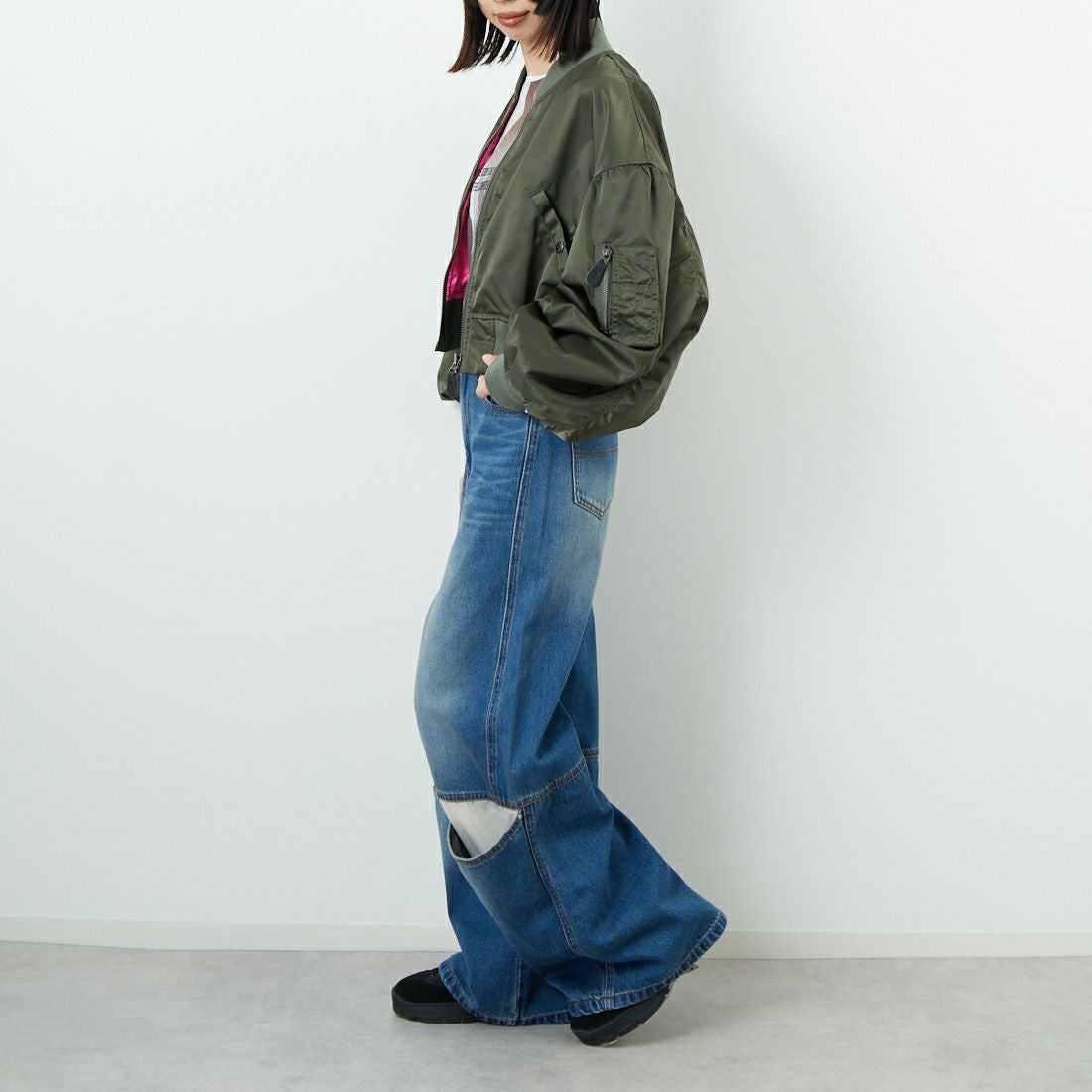 RhodolirioN [ロドリリオン] L-2Bタイプ スモールジャケット [RV1027] A OLIVE &&モデル身長：162cm 着用サイズ：1&&