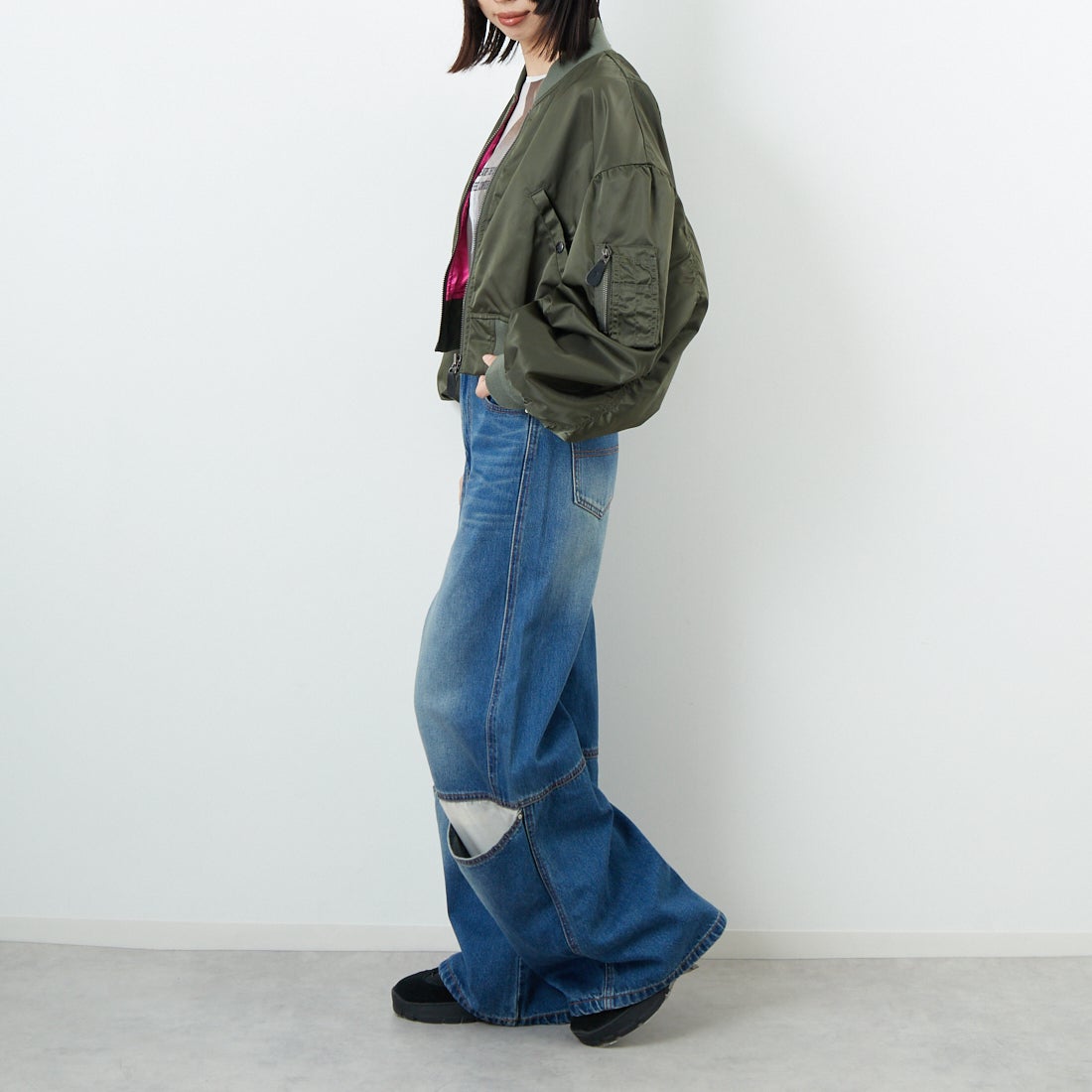 RhodolirioN [ロドリリオン] L-2Bタイプ スモールジャケット [RV1027] A OLIVE &&モデル身長：162cm 着用サイズ：1&&