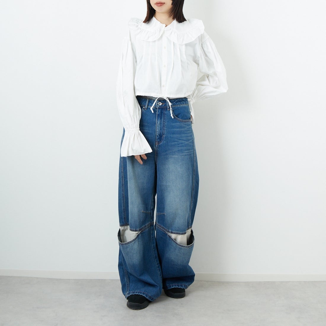 RhodolirioN [ロドリリオン] モノステッチスペンサーシャツ [RV1041] A WHITE &&モデル身長：162cm 着用サイズ：ONE SIZE&&