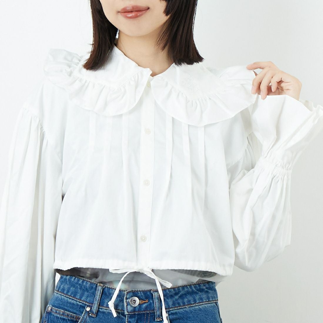 RhodolirioN [ロドリリオン] モノステッチスペンサーシャツ [RV1041] A WHITE &&モデル身長：162cm 着用サイズ：ONE SIZE&&