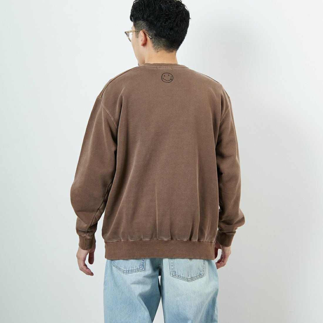 GOOD ROCK SPEED [グッドロックスピード] 別注 NIRVANA プリントスウェット [INTN-051-JF] BROWN &&モデル身長：168cm 着用サイズ：L&&