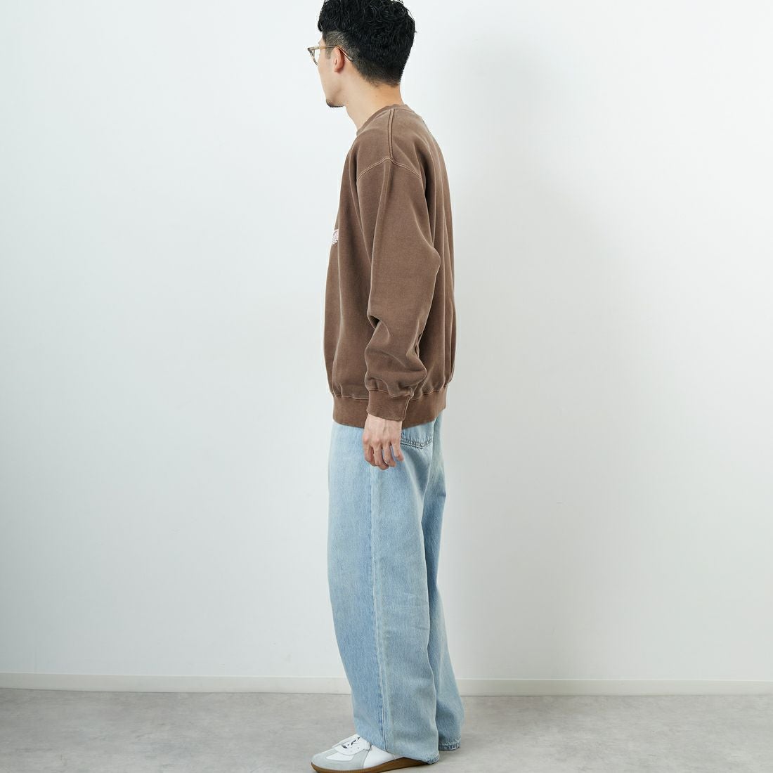 GOOD ROCK SPEED [グッドロックスピード] 別注 NIRVANA プリントスウェット [INTN-051-JF] BROWN &&モデル身長：168cm 着用サイズ：L&&