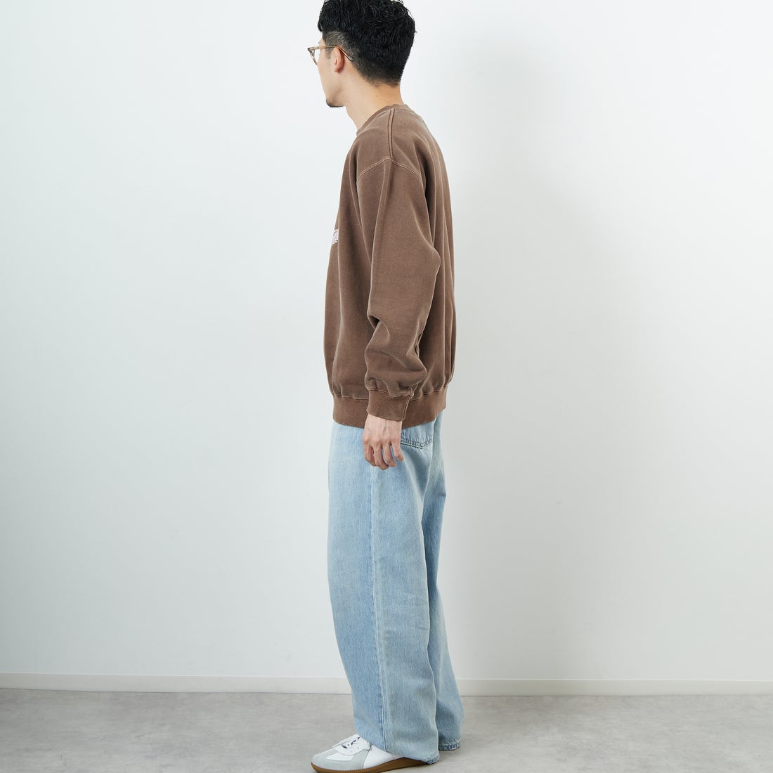 GOOD ROCK SPEED [グッドロックスピード] 別注 NIRVANA プリントスウェット [INTN-051-JF] BROWN &&モデル身長：168cm 着用サイズ：L&&