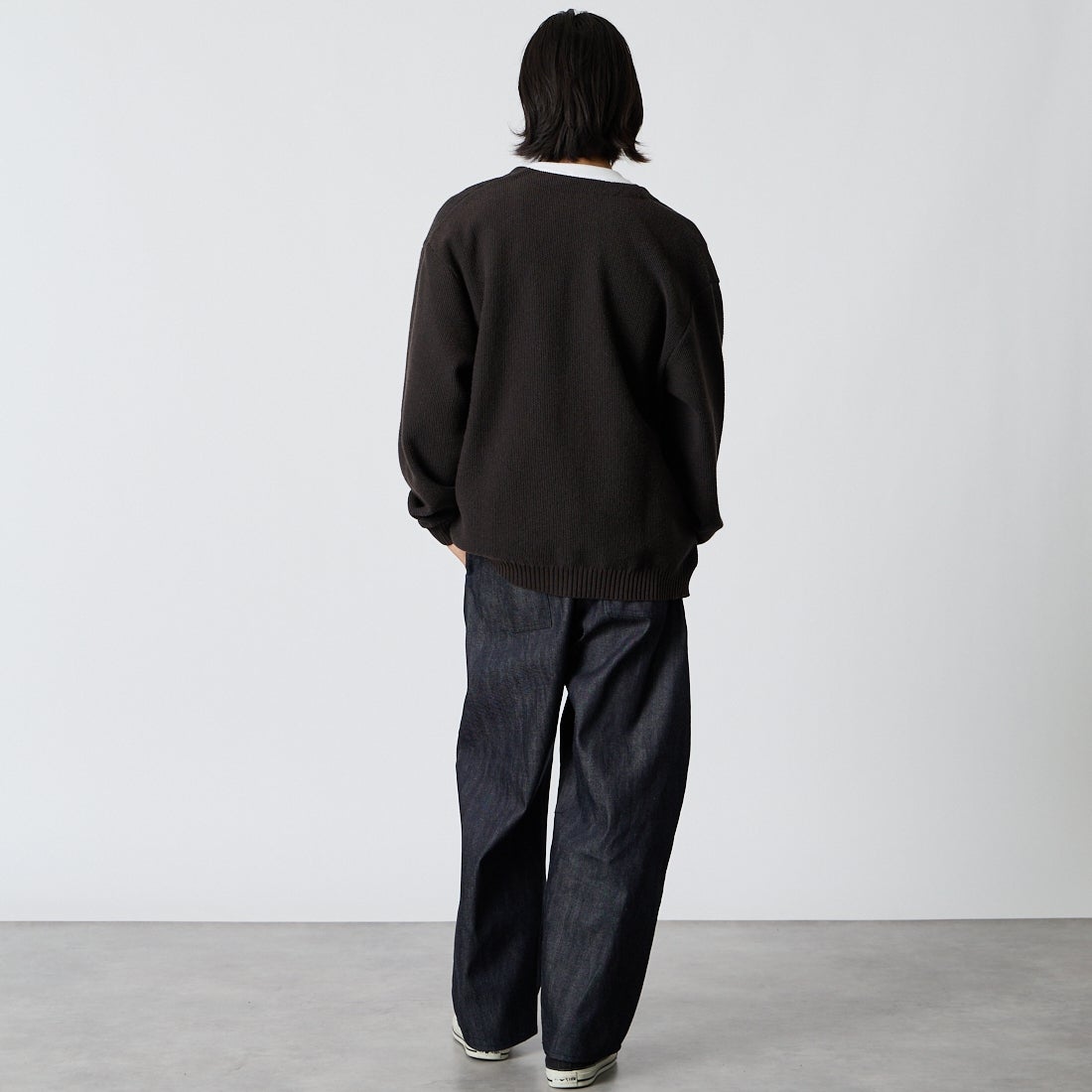 STILL BY HAND [スティルバイハンド] ディープタックワイドデニムパンツ [DN01253] NAVY &&モデル身長：175cm 着用サイズ：46&&