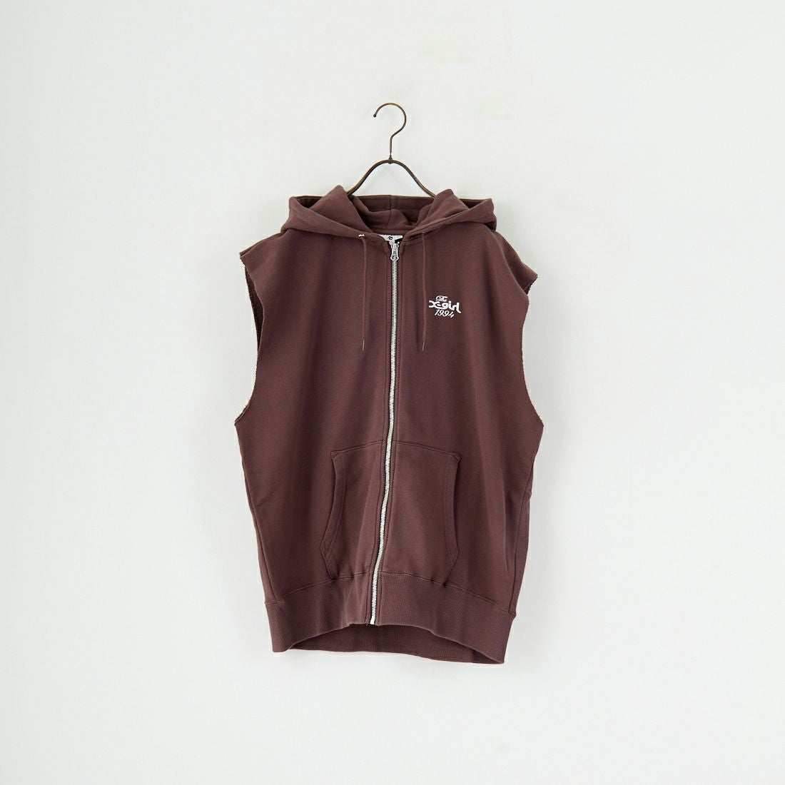 X-girl [エックスガール] ディストレス ジップアップスウェットベスト [105253021009] BROWN