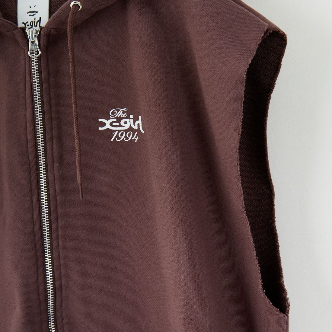 X-girl [エックスガール] ディストレス ジップアップスウェットベスト [105253021009] BROWN