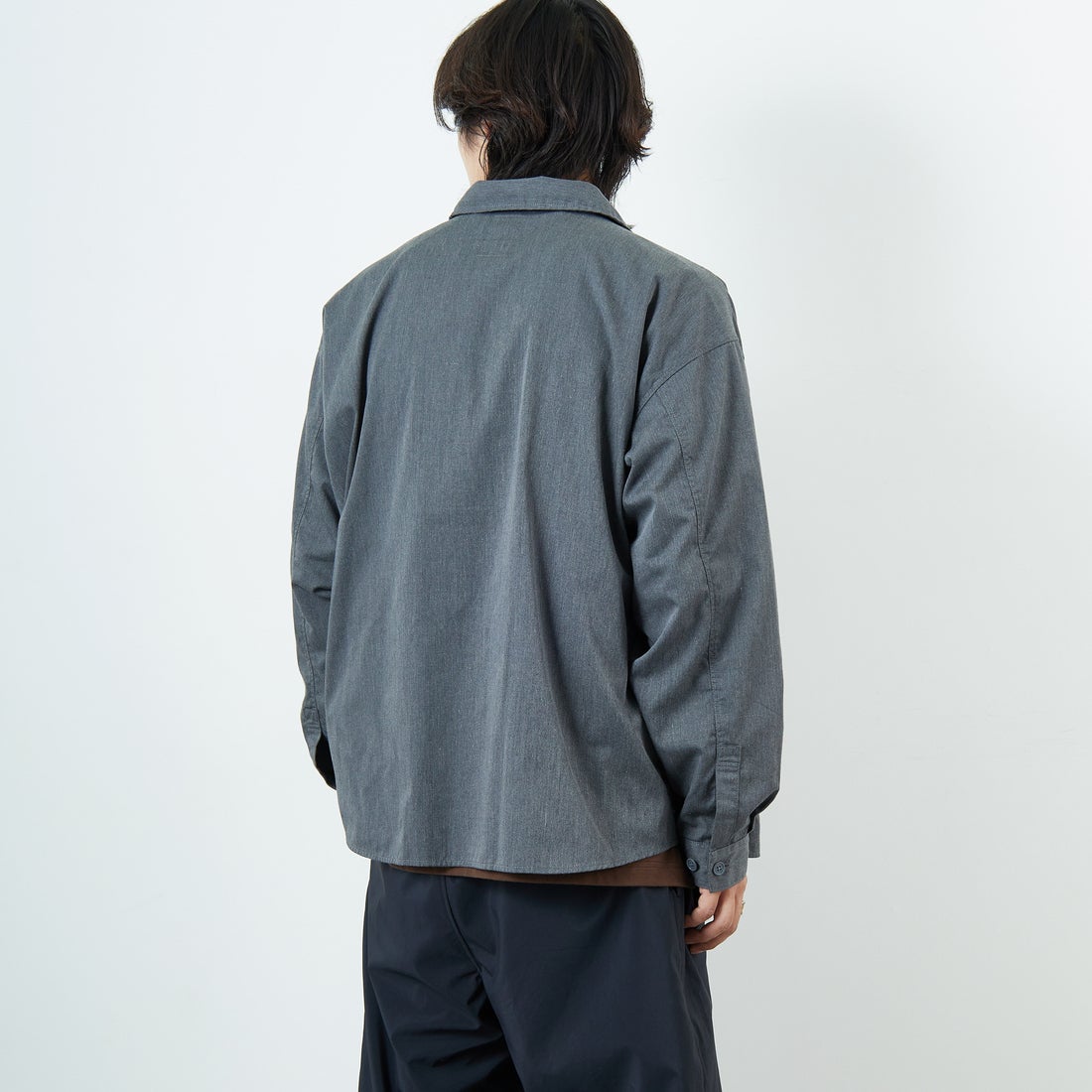 DANTON [ダントン] ワンポイントロゴ シャツジャケット [DT-B0396TCC] GREY &&モデル身長：179cm 着用サイズ：42&&