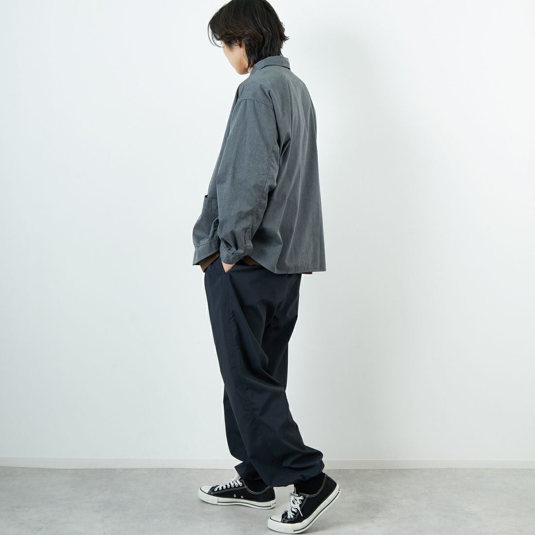 DANTON [ダントン] ワンポイントロゴ シャツジャケット [DT-B0396TCC] GREY &&モデル身長：179cm 着用サイズ：42&&